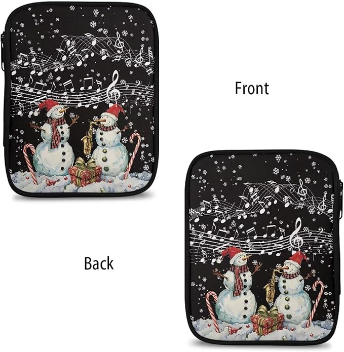 Hechitok Christmas Snowman Music Empty Crochet Hook Case Portable Travel Crochet Storage Bag Organizer Zipper Bags with Web Pocket and Crochet Holder Slots for Crochet Knitting Accessories