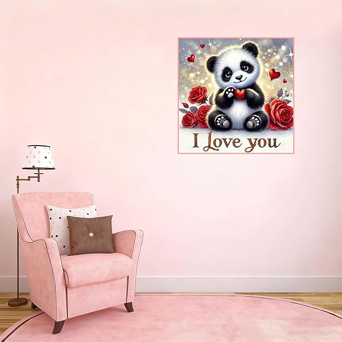 Axquilon Valentine Diamond Art Kits for Adults - Panda Diamond Painting Kits for Adults Beginner, DIY 5D Full Drill Gem Art for Home Wall Decor 12x12 inch