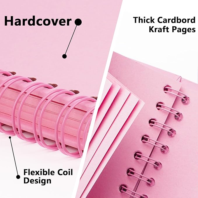 Yopih 10 x 10 Inch DIY Scrapbook Photo Album Hardcover Kraft Blank Page Acid-Free, 40 Pages (20 Sheets) Memory Book for Wedding Anniversaries Family Baby Memories Small Scrapbooking Projects, Pink