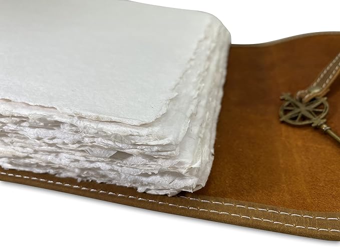 Wanderings Brown Leather Watercolor Journal - 8x10 - Genuine Leather Art Journal with Handmade Deckle Edge Paper - 350 GSM Cold Press Paper - Scrapbook, Watercolor Album, Sketchbook, Drawing Pad