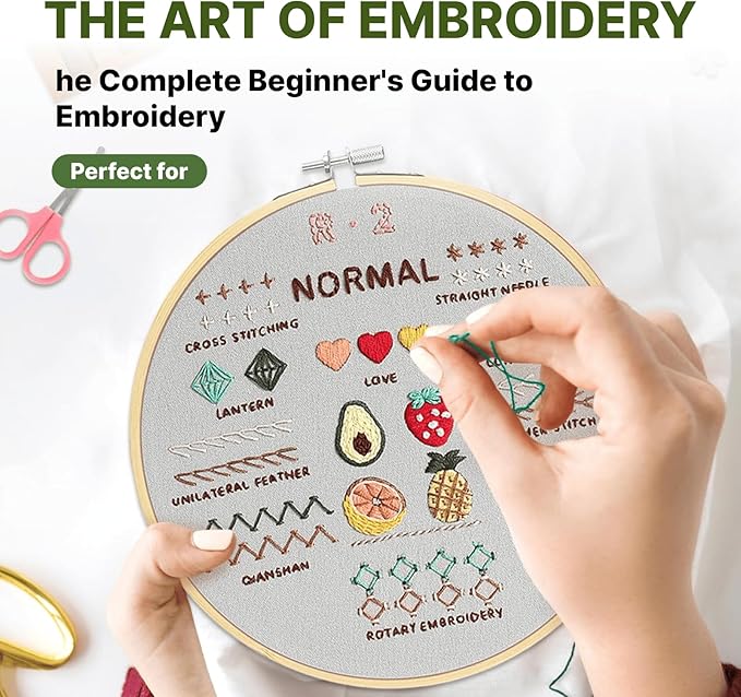 Lecqizu Embroidery Kit for Adults, Beginner DIY Starter Set, 4 Pack, 33 Stitch Techniques