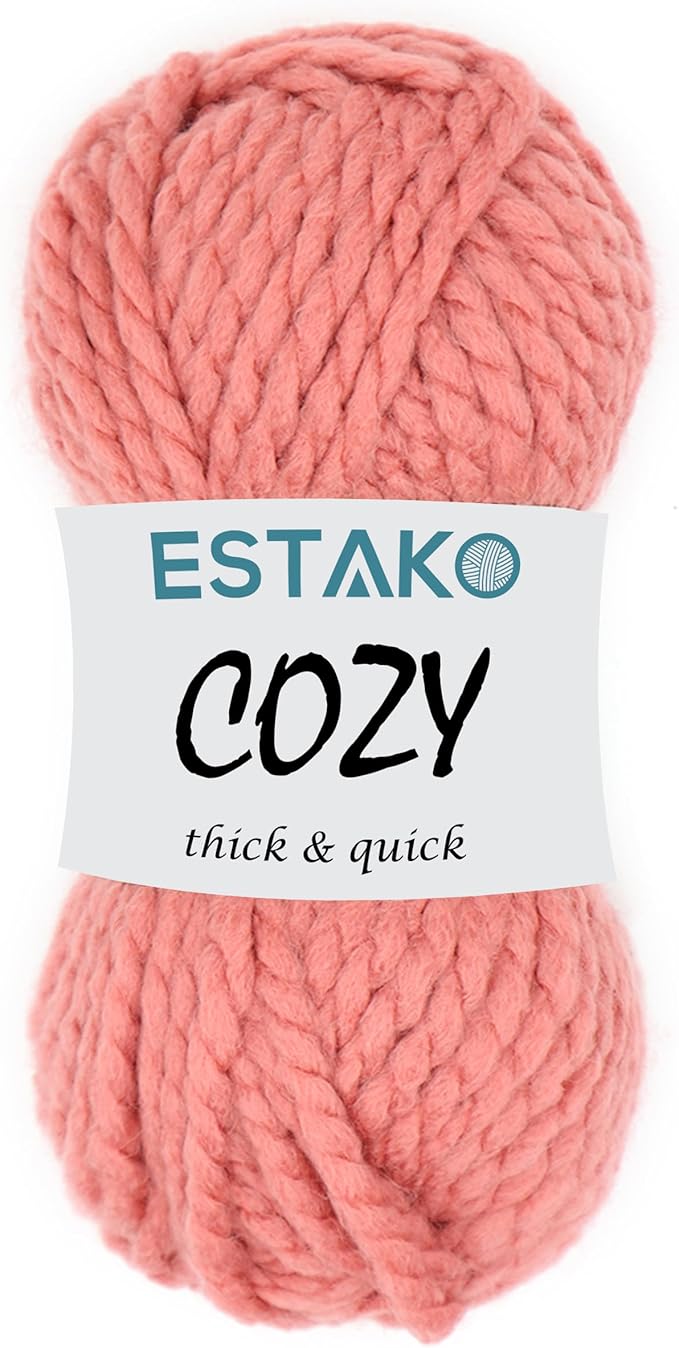 Estako Cozy Thick & Quick Yarn 20% Wool 80% Acrylic Soft Super Bulky Weight #6 Knitting and Crocheting Yarn 3.52 oz (100gr) 65 yds (60 m) (52098-Coral)