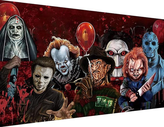 KYOQFVN Halloween Diamond Painting Kits for Adults,5D Full Round Diamond Halloween Clown Diamond Art Kit, Large Dots Diamond Painting for Beginners, DIY Beads for Home Wall Decor, 27.5" x 15"