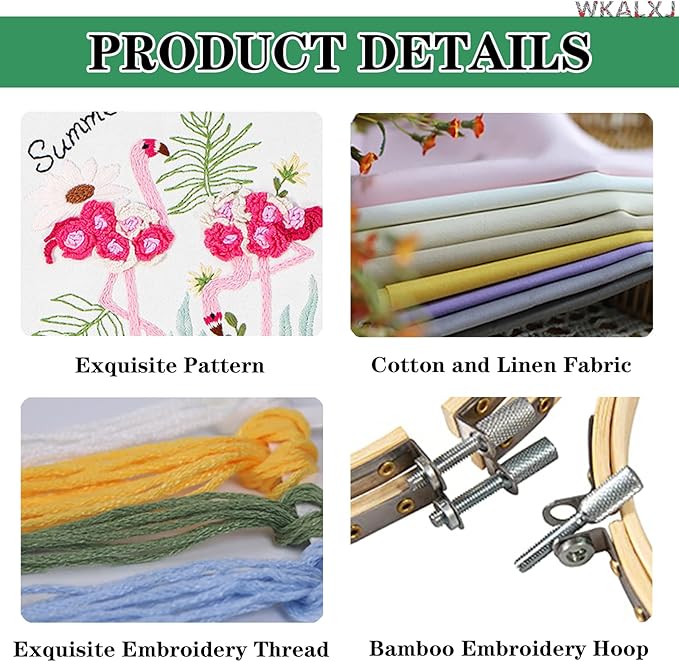 WKALXJ 4 Sets Embroidery Kits for Beginners to Advanced, Cross Stitch Kits Needlepoint Kits Crafts for Adults, Needle Point Kits with Flamingo Plant Pattern(Advanced Flamingo)