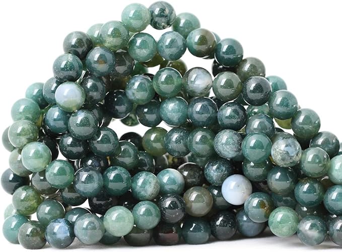 45PCS 8mm Natural Moss Agate Gemstone Round Loose Beads for Jewelry Making DIY 1 Strand 15"