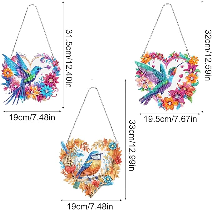 MaiYiYi 3 PCS Hanging Diamond Art Pendant Painting Kit Colorful Bird Special Crystal Gem Craft Painting Set Sparrow Diamond Painting Ornaments for Adult Home Wall Window Decor (12.59X7.67 in)