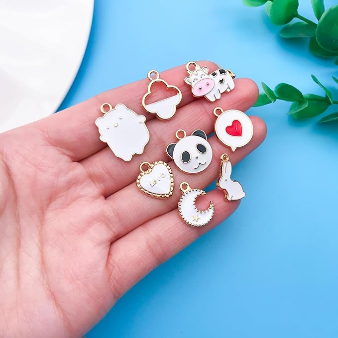 Youdiyla 60pcs Alloy enamel white series fixed set Pendant Jewelry Making DIY Keychain Earrings Pendant Various Design Charms for Jewelry Making Bracelets Necklace (HK548)