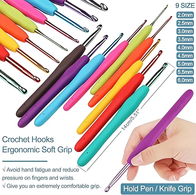 QRZLP Complete Crochet Kit with Storage Bag - 59-Piece Beginner Crochet Set Includes Yarn Balls, Crochet Hooks, Stitch Markers, Needles & Accessories for DIY Knitting, Amigurumi, and Craft Projects.