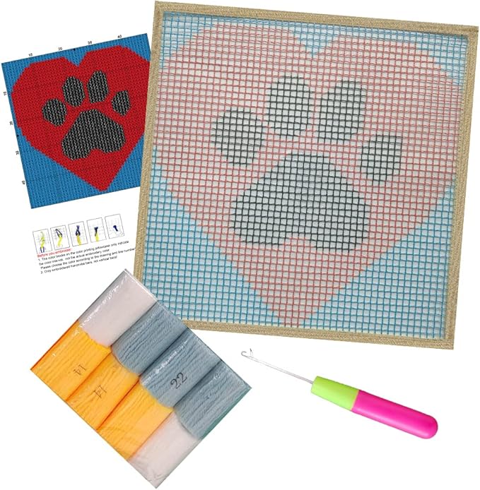 Numptain Latch Hook Kits for Adults,DIY Rug Crafts Love Pattern Color Printed Canvas,Latch Hook Kits for Beginners Handmade Needlework Crafts Home Decoration,12"x12"
