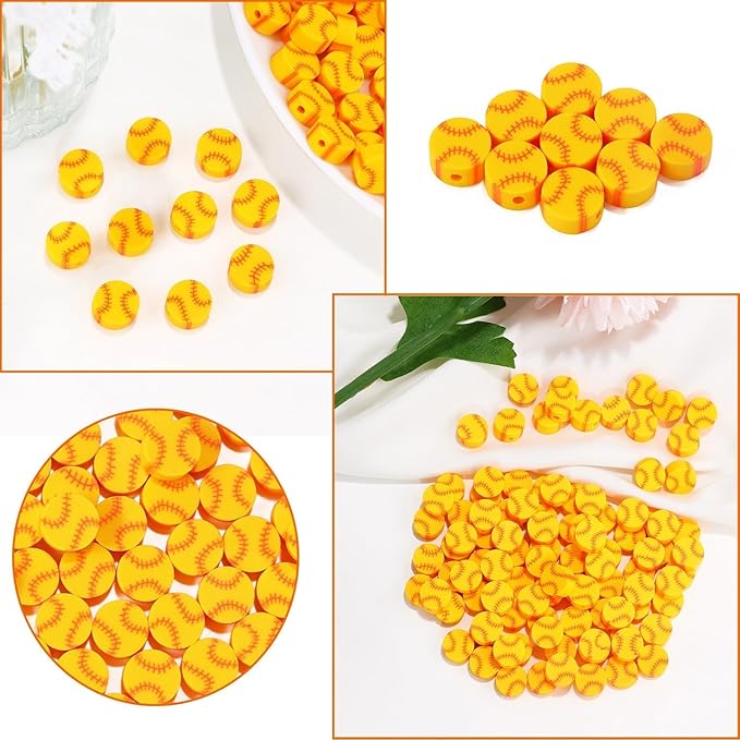 EVERMARKET 100pcs Baseball Beads Polymer Clay Baseball Softball Beads Charms Sports Ball Spacer DIY Bead for Necklace Bracelet Jewelry Handmade Jewelry Making Accessories Supplies