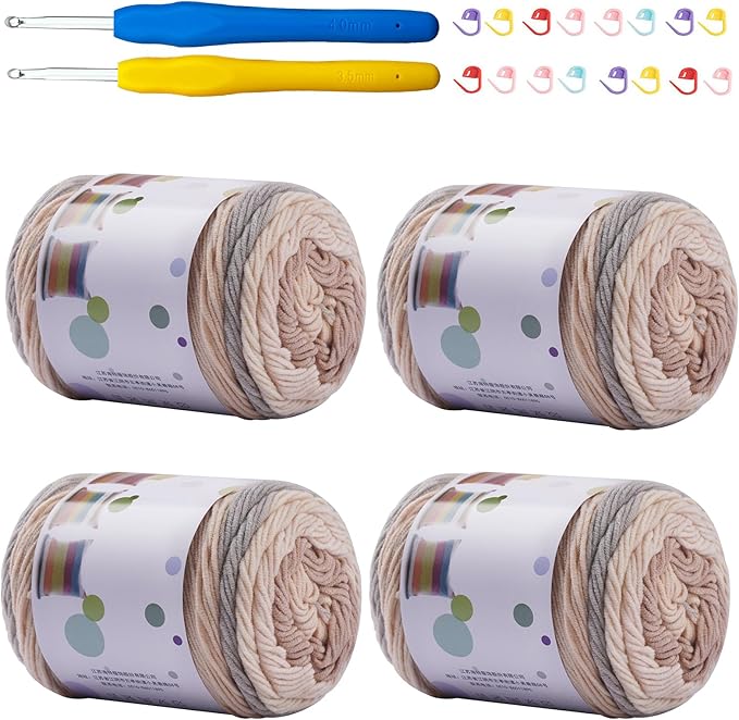 Ombre Cake Yarn for Crocheting 4PCS Gradient Yarn Cake-4x100g 45% Cotton 55% Acrylic Rainbow Cotton Yarn for Knitting,Shawls,Blankets,Scarves,Garments(Brown)