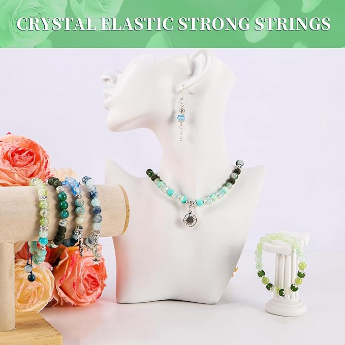 Tunmiok Glass Beads for Jewelry Making Kit with Metal Charms & Crystal String - Includes Spacers, Flower Holders - Bracelet kit, Necklace, Earring Set Supplies for Adults (Green)