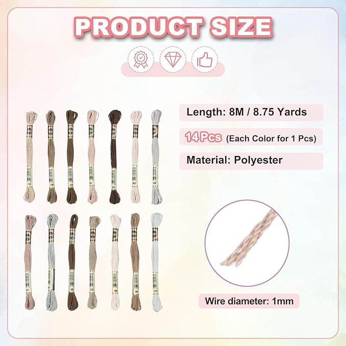 PATIKIL 14 Skeins Embroidery Floss, Polyester Embroidery Threads Bracelets String for Cross-Stitch Hand Embroidery, Multicolored Dark Brown