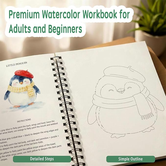 SLWBZ Watercolor Workbooks Coloring Book, Beginner Friendly Painting Kit, Easy Exquisite with Steps, Creative Exploration Watercolor Book for Adults Teens (Elephant, Without Paint)
