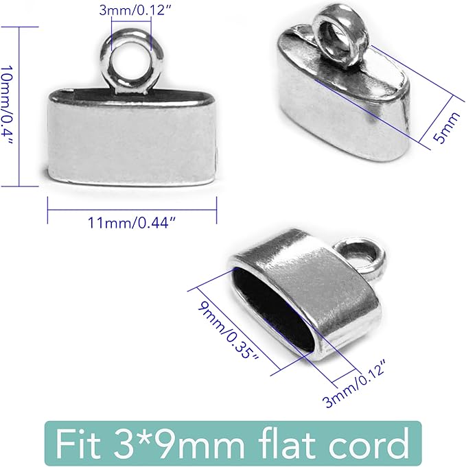 Flat Leather Cord End Caps 50 pcs Round Tassel End Caps Barrel End Caps Bracelet Making Supplies Leather Bracelet Making Kit Silver Cord End Cap Kumihimo Kit