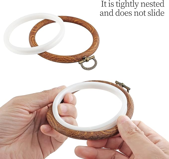 piutouyar 3 pieces 4 inch embroidery hoop set imitated wood display frame embroidery hoops circle cross stitch hoop ring for art craft sewing and hanging ornaments decor