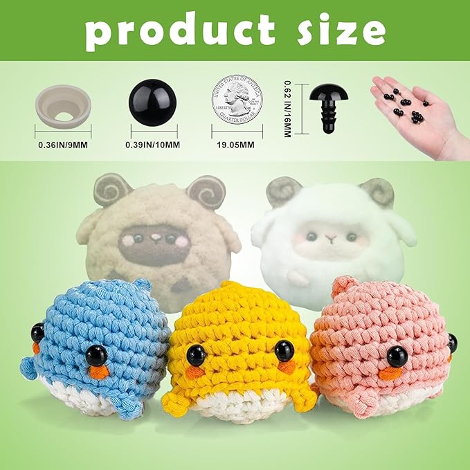 320pcs 10mm Safety Eyes for Amigurumi Black Plastic Crochet Eyes for Animals with Washers Craft Doll Eyes for Crocheting Stuffed Animal Eyes for DIY Crafts Plush Doll Making Supplies