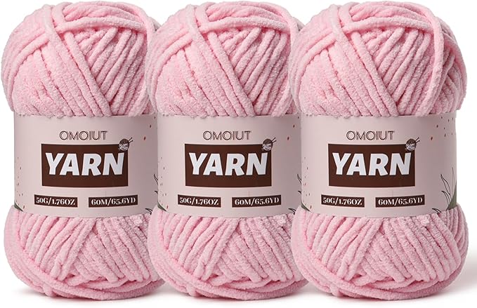3 Packs Plush Chenille Chunky Crochet Yarn - Baby Yarn for Crocheting Soft - Velvet Yarns Knitting for Blankets Crafts - Fluffy Amigurumi Yarns 150g / 196.8yds (3 Pink)