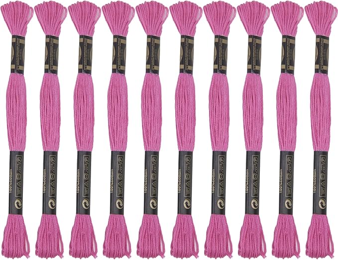 12 Skeins Premium Egyptian Embroidery Floss 9 Yards Each Egyptian Long Fiber Cotton Cross Stitch Thread for Embroidery Projects Bracelet. (12, Bright Pink)