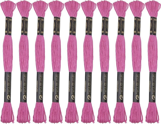 12 Skeins Premium Egyptian Embroidery Floss 9 Yards Each Egyptian Long Fiber Cotton Cross Stitch Thread for Embroidery Projects Bracelet. (12, Bright Pink)