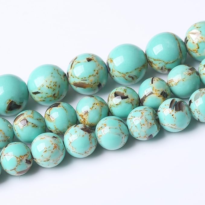Gold Wire Turquoisee Stone Beads for Jewelry Making Gemstone Round Crystal Bracelet Necklace 1 Strand 15.5inch 4MM