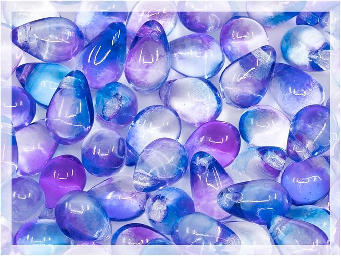Czech 50-Piece Glass Beads, 6x9mm, Teardrop Transparent Crystal Blue Purple