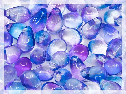 Czech 50-Piece Glass Beads, 6x9mm, Teardrop Transparent Crystal Blue Purple