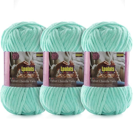 Chunky Chenille Yarn for Crocheting - 3x100g/3.5oz Baby Blanket Yarn for Crocheting Soft - 262 Yards Fluffy Thick Plush Yarns for Knitting Blankets Amigurumi (3, Aqua Green)