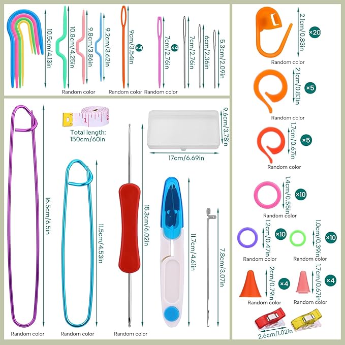 JUPEAN Complete Knitting Accessories, Knitting Supplies Kit with Stitch Markers Plastic Sewing Needles Cable Needles for Sewing and Weaving