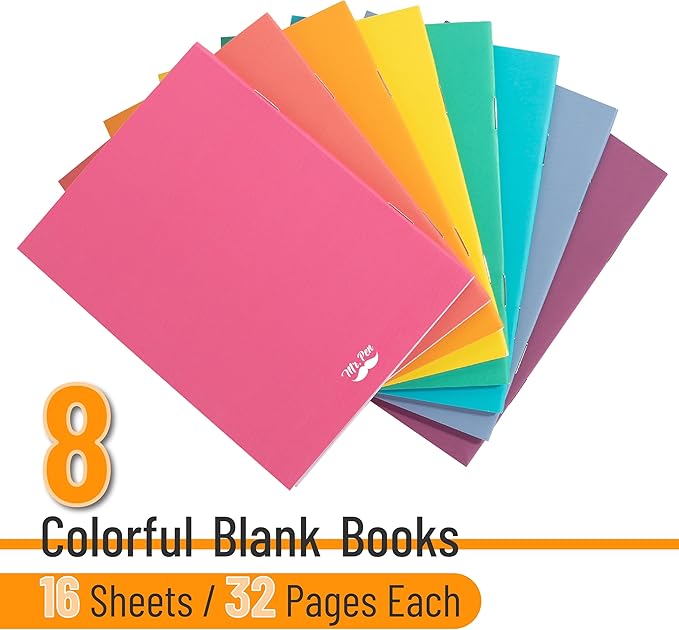 Mr. Pen- Colorful Blank Books, 4.2 x 5.5 Inches, 32 Pages, 8 Pack, Blank Notebooks for Kids, Mini Notebooks for Kids, Mini Journal for Students, Blank Journal for Kids, Unlined Notebook, Kids Journal