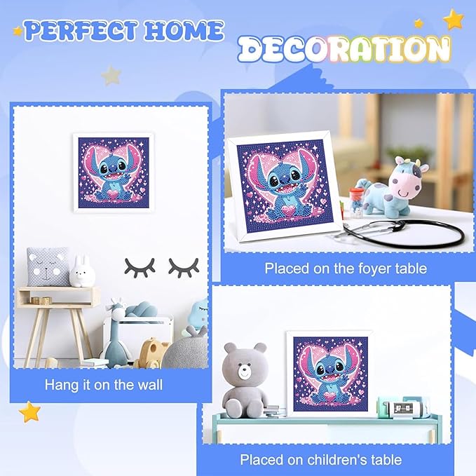Gearock Diamond Art Kits with Wooden Frame, Easy DIY Small 5D Diamond Painting Kits, Heart Big Gem Kits for Adults Beginners Cartoon Lovers Halloween Christmas Birthday Gifts