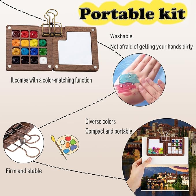 EVOCKAY Mini Watercolor Paint Set Portable Watercolor Kit for Adults Travel Watercolors Paint with Sketchbook Mixing Palette and Drawing Pad Perfect for On The Go Creativity and Art Exploration