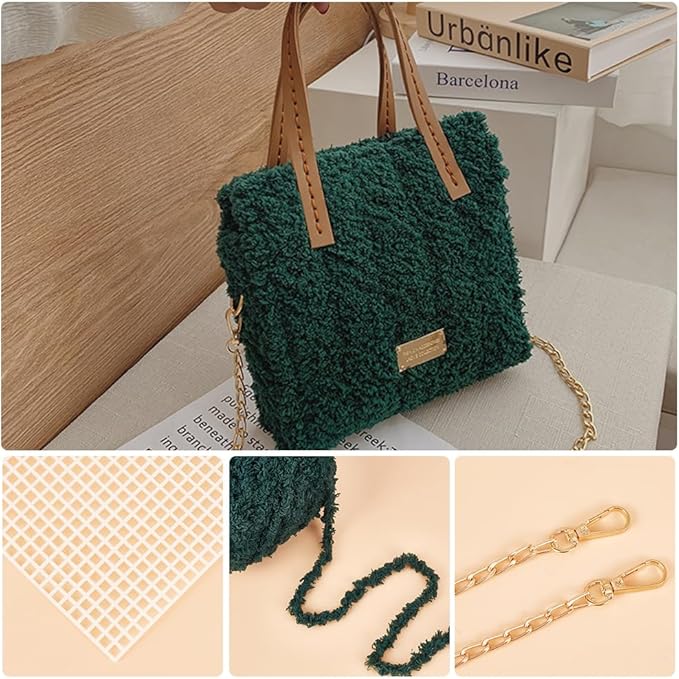 WADORN DIY Knitting Crochet Bag Making Kit, Handmade Woven Tote Bag Making Materials Set Women Shoulder Bag Making Accessories Hand Crafting Yarn Weaving Kit Birthday Christmas Gift, Green