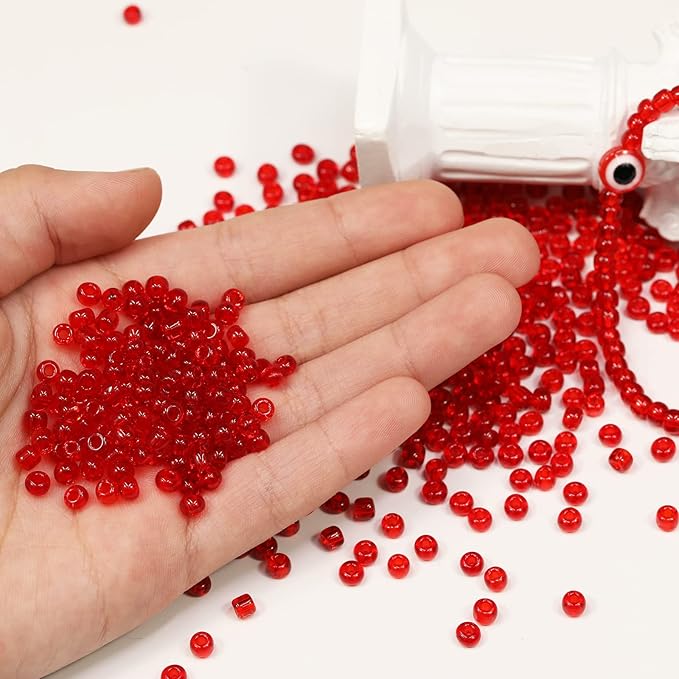 Bala&Fillic Transparent Red Color 4mm Seed Beads About 1200pcs/100Grams in Bag, 6/0 Glass Craft Beads for Making Bracelet and Necklace (Transparent Red)