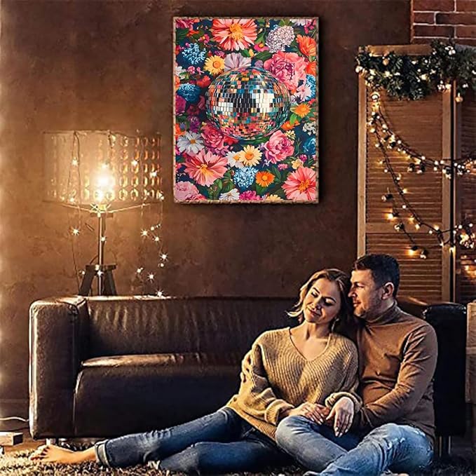 Disco Ball Stamped Cross Stitch Kits for Adults - Flower Embroidery Kits for Beginners Adults,11 CT Patterns Dimensions Counted Cross Stitch Kits for Adults Arts Craft 12x16 inch