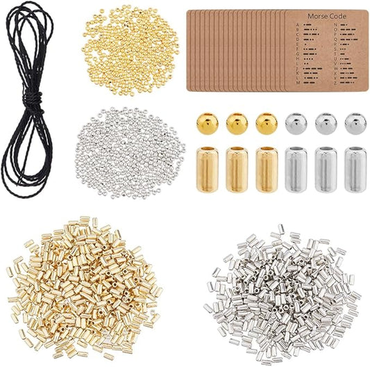 DICOSMETIC 2016Pcs DIY Morse Code Bracelet Bead Kit 4 Styles 2000Pcs Plastic Bead Bulk 4.36 Yards Waxed Cotton Cord 16Pcs Code Decoding Card Adjustable Braided Bracelets Necklaces Kit for Adult