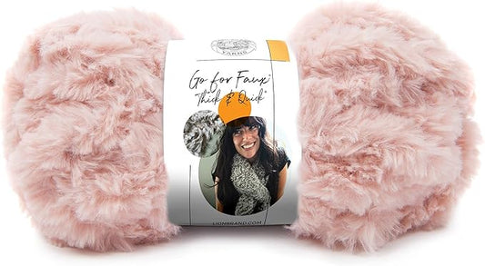Lion Brand Yarn (1 Skein) Go for Faux Thick & Quick Bulky Yarn, Pink Poodle, 72 Foot (Pack of 1)