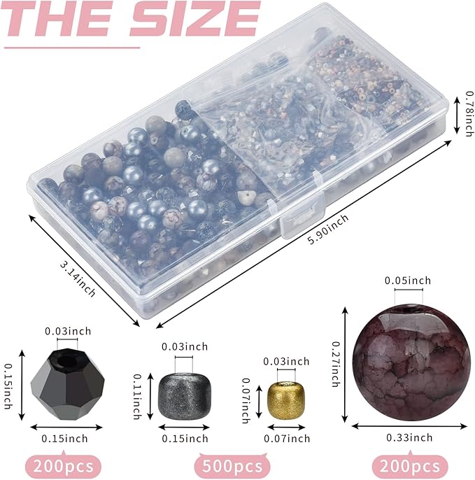 Rired 27 Craft Beads Bracelet Making Kit, 900pcs Grey Beads Include Assorted Glass Beads, Bicone Beads, Spacer Seed Beads for Jewelry Making, Necklace, Phone Charms and DIY Earrings