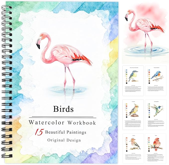 SLWBZ Watercolor Workbooks Coloring Book, Beginner Friendly Painting Kit, Easy Exquisite with Steps, Creative Exploration Watercolor Book for Adults Teens (Pink Flamingo, Without Paint)