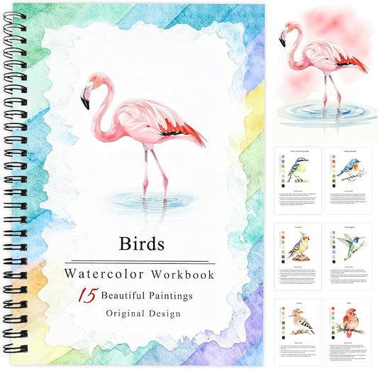 SLWBZ Watercolor Workbooks Coloring Book, Beginner Friendly Painting Kit, Easy Exquisite with Steps, Creative Exploration Watercolor Book for Adults Teens (Pink Flamingo, Without Paint)