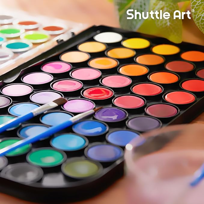 Shuttle Art Watercolor Paint Set, 48 Colors Watercolor Paint Pan Set with 3 Paint Brushes for Beginners, Artists, Kids & Adults for Painting, Journaling, Calligraphy Practice