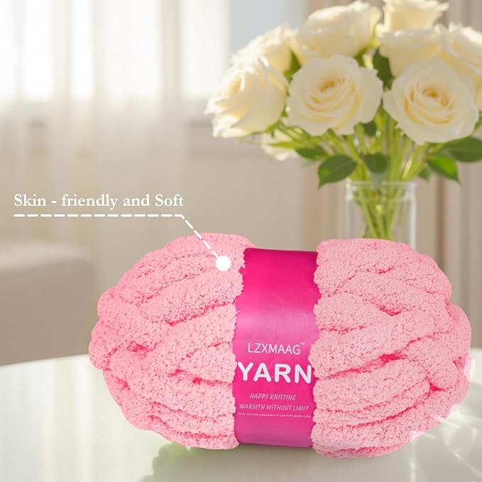 Chunky Yarn for Hand Knitting and Blankets – Super Soft Jumbo Chenille Yarn Pack for Crocheting, Bulky DIY Projects, 8 Skeins(Pink)