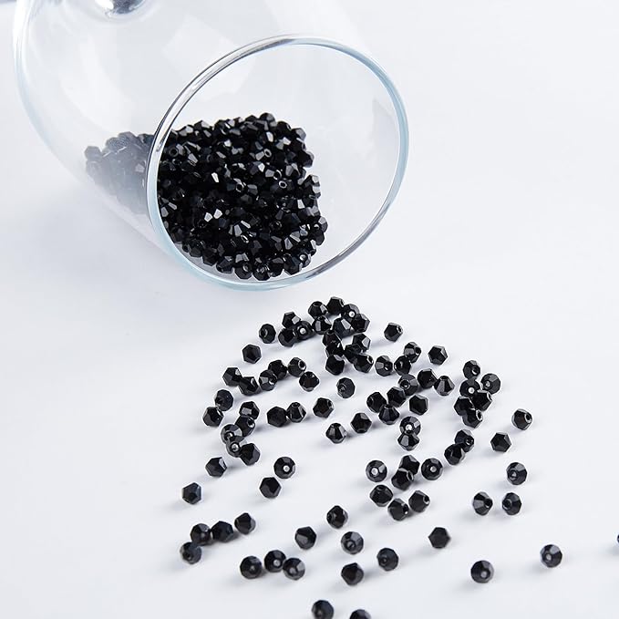 laopottbeads 1100pcs black 4mm bicone crystal beads for jewelry making – small faceted glass beads for bracelets, earrings, loc sprinkles, diy crafts