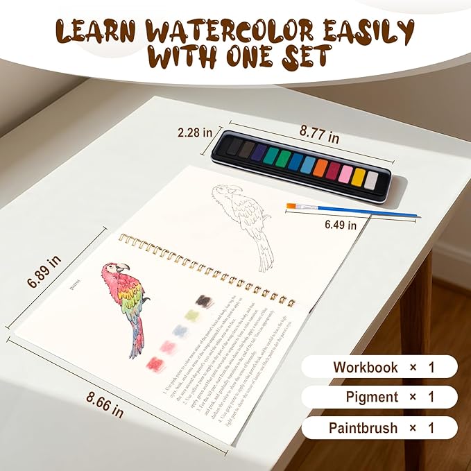 Watercolor Workbook for Adults, Beginner Friendly Watercolor Painting Kit Birds Water Coloring Book, Nature-Themed Practice Art Gift Water Color Paint Book with Palette and Brush