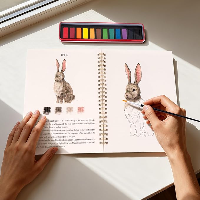 Watercolor Workbook for Adults, Beginner Friendly Watercolor Painting Kit Animals Water Coloring Book, Nature-Themed Practice Art Gift Water Color Paint Book with Palette and Brush