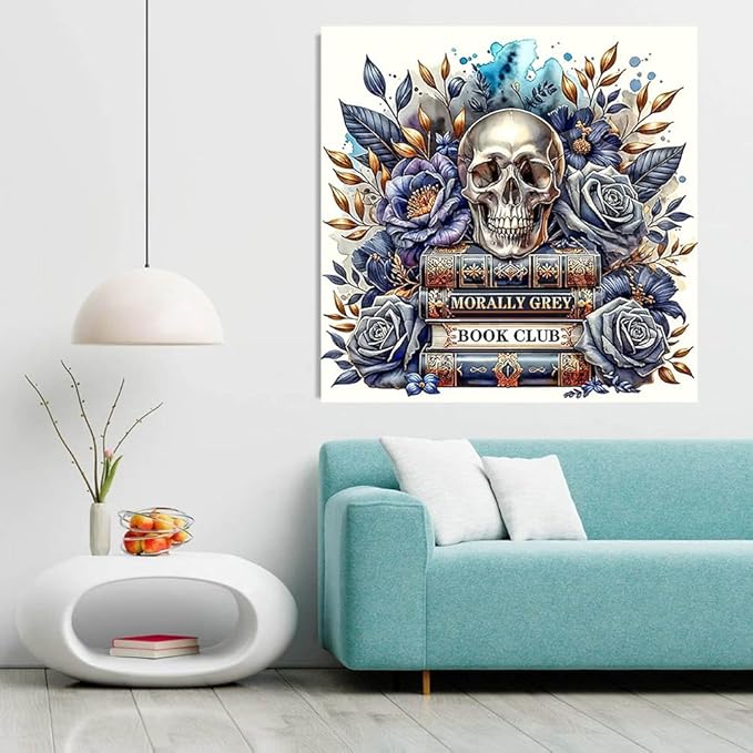 Meothan 5D Diamond Painting Kits for Adults Book Skull Diamond Art Kits for Adoults DIY Full Round Paint with Diamond Art Dots Skull Flowers Gem Art Painting Crafts for Home Wall Decor 15.7x15.7inch