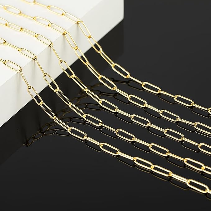KYUNHOO 18K Gold Plated Chain for Jewelry Making 5 Meters Paperclip Chains with Lobster Clasps Jump Rings for Crafting Supplies Accessories