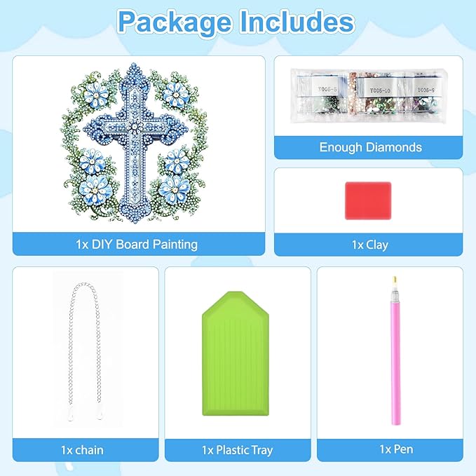 TOSTOG Cross Diamond Art Hanging Kits for Adults, Cross and Flowers Diamond Painting for Adults Window Pendant, Special Shape Diamonds Diamond Painting Hanging Pendant Kit for Wall Home Decor Gift