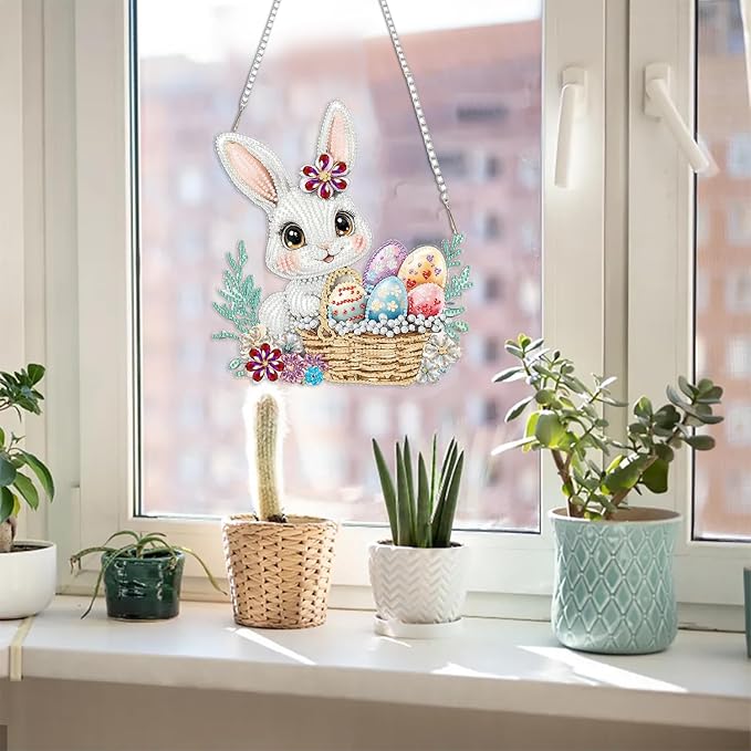 BAWKENTON Easter Hanging Diamonds Art kit for Adult, DIY Diamonds Painting Art Kit, 7.92x8.66 inch Acrylic Diamonds Painting Board Kit Ornament, Special Crystal Diamond Hanging Ornament