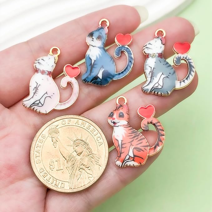 24pcs alloy enamel printed cat series Pendant Jewelry Making DIY Keychain Earrings Pendant Various Design Charms for Jewelry Making Bracelets Necklace (SN941)